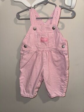 Vintage OshKosh B'gosh Pink Gingham Overalls with Front Pocket